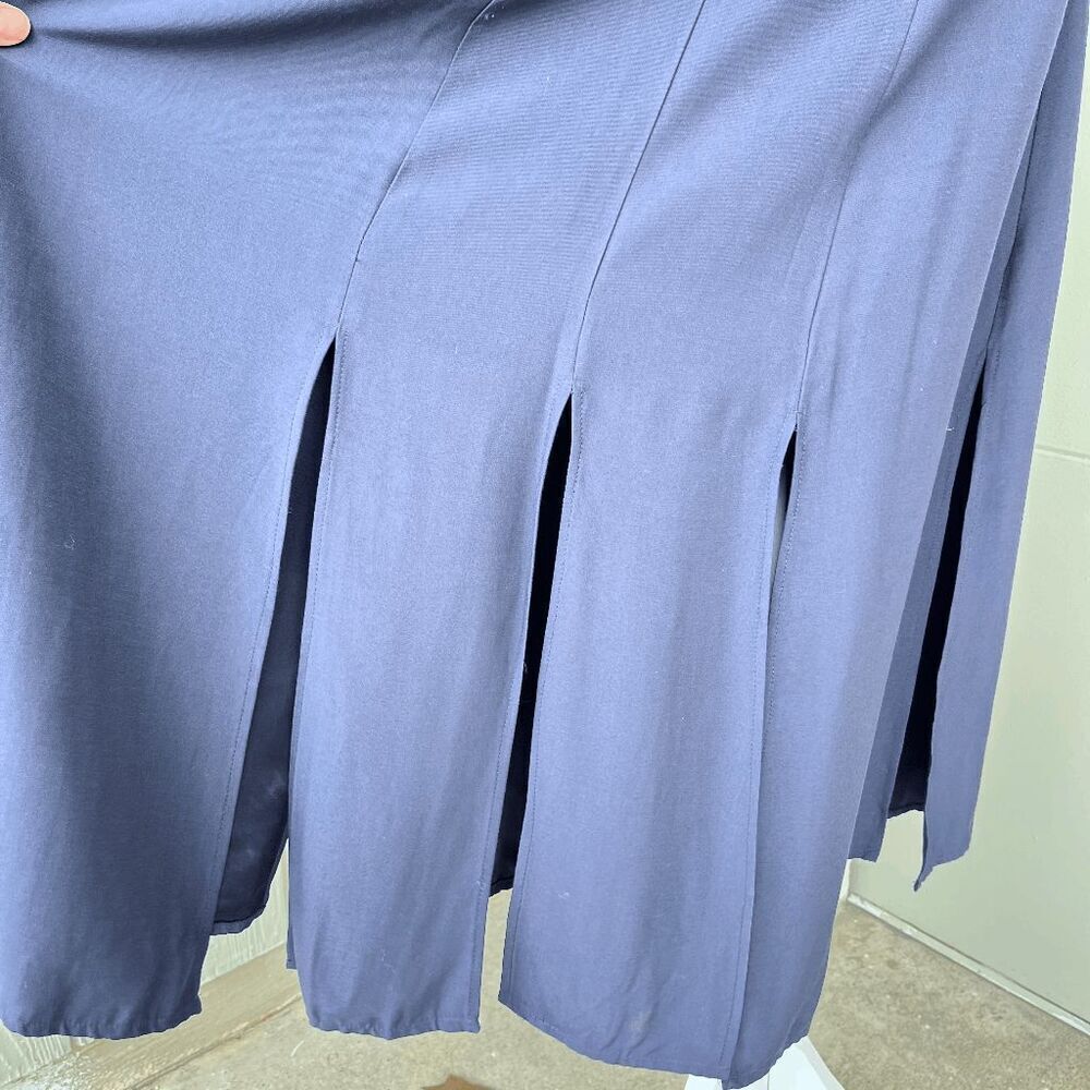 VTG 80s 90s Navy Dress Paneled Hem Satin-Lined Minimalist Made in USA, S - Picture 7 of 13